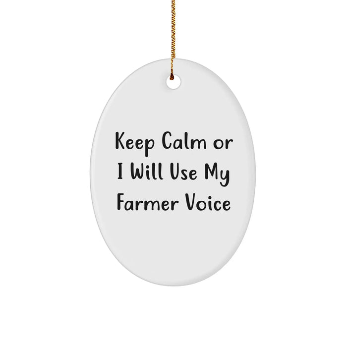 Farmer Gifts from Friends - Keep Calm Or I Will Use My Farmer Voice Oval Ornament for Men, Women, Coworkers, Family - Christmas Unique Gifts - Image 1