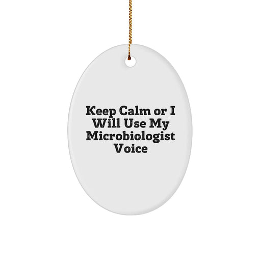 Funny Microbiologist Gifts from Friends, Christmas Unique Oval Ornament 'Keep Calm Or I Will Use My Microbiologist Voice', Gifts for Microbiologists - Image 1