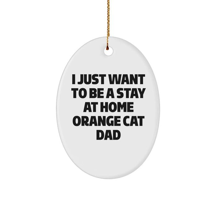Funny Orange Cat Dad Gifts from Friends - I Just Want To Be A Stay At Home Orange Cat Dad Oval Ornament for Christmas - Image 1