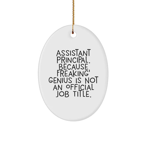 Funny Assistant Principal Gifts from Friends, Christmas Unique Oval Ornament with 'Assistant Principal. Because Freaking' genius Is Not An Official Job Title.' - Image 1