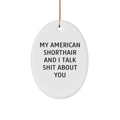 American Shorthair Cat Gifts for Friends - Funny Oval Ornament with Quote 'My American Shorthair And I Talk Shit About You' - Christmas Unique Gifts from Friends - Image 1