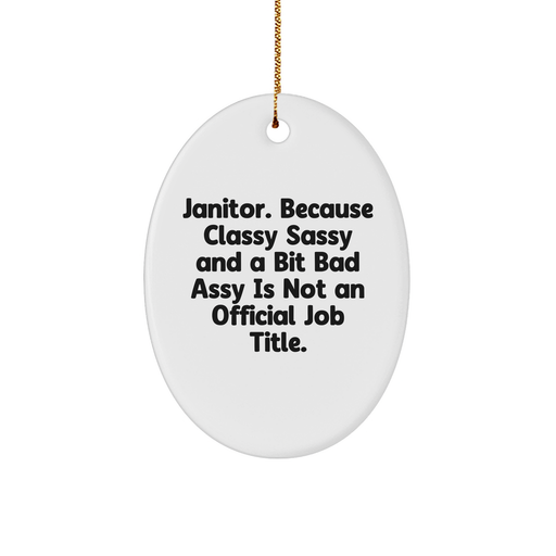 Janitor Gifts from Friends, Funny Oval Ornament for Men, 'Classy Sassy And A Bit Fearlessy' Christmas Unique Gifts - Image 1