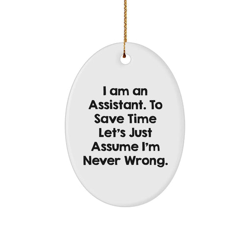 Funny Assistant Gifts from Friends for Christmas - I Am An Assistant. To Save Time Let's Just Assume I'm Never Wrong. Oval Ornament - Image 1