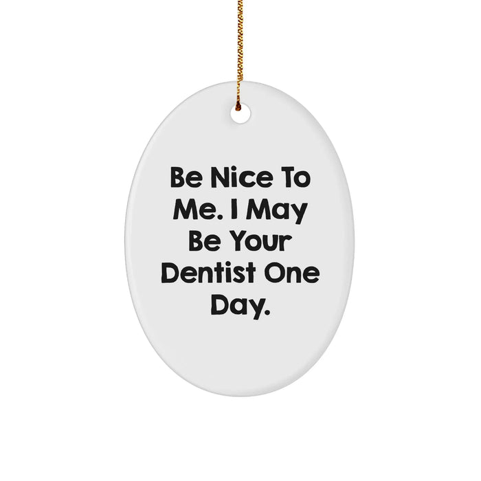 Funny Dentist Gifts from Friends - Oval Ornament 'Be Nice To Me' - Unique Christmas Unique Gifts for Dentists Men Women Family - Image 1