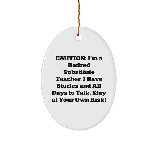 Funny Substitute Teacher Oval Ornament Gifts from Friends to Family, Stay at Your Own Risk! Christmas Unique Gifts for Substitute Teacher - Image 1