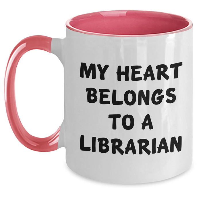 Funny Librarian Love Gifts from Friends for Graduation Two Tone Coffee Mugs - My Heart Belongs To A Librarian, Black and White - Main