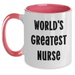 Funny Nurse Quote World's Greatest Nurse Two Tone Coffee Mug Gifts from Family for Mother's Day - Main