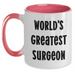 Funny Surgeon Gifts - World's Greatest Surgeon Two Tone Coffee Mug for Mother's Day - Gifts from Men to Women, Friends, and Family - Main