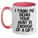 Funny Aunt Gifts - I Think Me Being Your Aunt Is Enough Of A Gift, Two Tone Coffee Mug for Aunt, Gifts from Men, Gifts for Aunt on Mother's Day - Main
