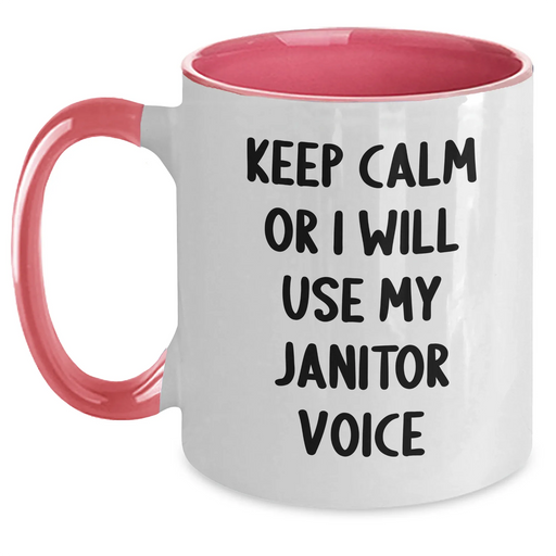 Funny Janitor Gifts from Men - Keep Calm Or I Will Use My Janitor Voice, Two Tone Coffee Mug for Janitor, Father's Day Unique Gifts - Main