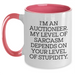 Auctioneer Humor Gifts, Funny Two Tone Coffee Mug for Graduation, 'I'm An Auctioneer. My Level Of Sarcasm Depends On Your Level Of Stupidity.' - Main