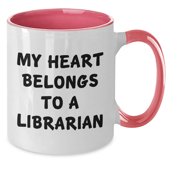 Funny Librarian Love Gifts from Friends for Graduation Two Tone Coffee Mugs - My Heart Belongs To A Librarian, Black and White - Additional