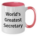 Funny World's Greatest Secretary Gifts from Family to Secretary Two Tone Coffee Mugs for Father's Day - Secretary Humor - Additional