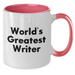 Funny Writer Gifts from Family, Inspirational Two Tone Coffee Mug, 'World's Greatest Writer' Quote, Father's Day Unique Gifts for Men - Additional