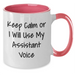 Funny Assistant Gifts: Keep Calm Or I Will Use My Assistant Voice Two Tone Coffee Mug for Men, Women, and Friends on Father's Day - Additional