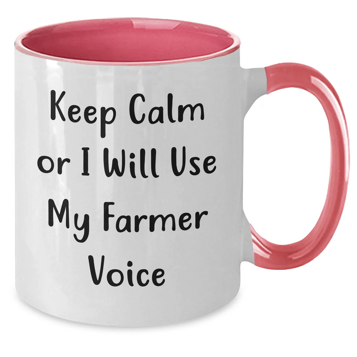 Funny Two Tone Coffee Mugs for Farmer Gifts - 'Keep Calm Or I Will Use My Farmer Voice' for Mother's Day - Additional