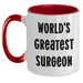 Funny Surgeon Gifts - World's Greatest Surgeon Two Tone Coffee Mug for Mother's Day - Gifts from Men to Women, Friends, and Family - Main