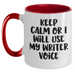 Funny Writer Gifts from Friends, Unique Two Tone Coffee Mug for Mother's Day, Keep Calm or I'll Use My Writer Voice, Writer's Humor, Writers' Appreciation Gifts for Him/Her - Main