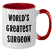 Funny Surgeon Gifts - World's Greatest Surgeon Two Tone Coffee Mug for Mother's Day - Gifts from Men to Women, Friends, and Family - Additional