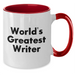 Funny Writer Gifts from Family, Inspirational Two Tone Coffee Mug, 'World's Greatest Writer' Quote, Father's Day Unique Gifts for Men - Additional