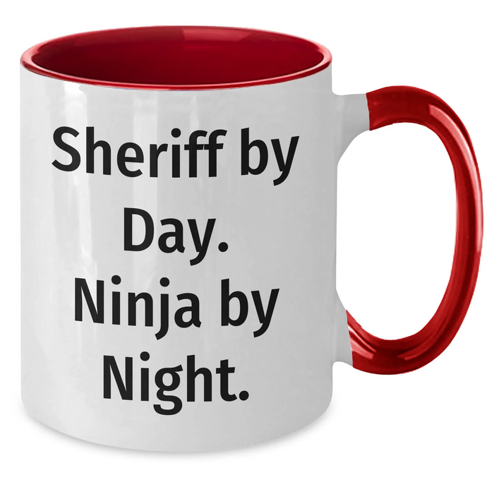 Funny Sheriff Gifts: Sheriff By Day. Ninja By Night. Two Tone Coffee Mug for Men - Father's Day Unique Gifts from Family to Sheriff - Additional