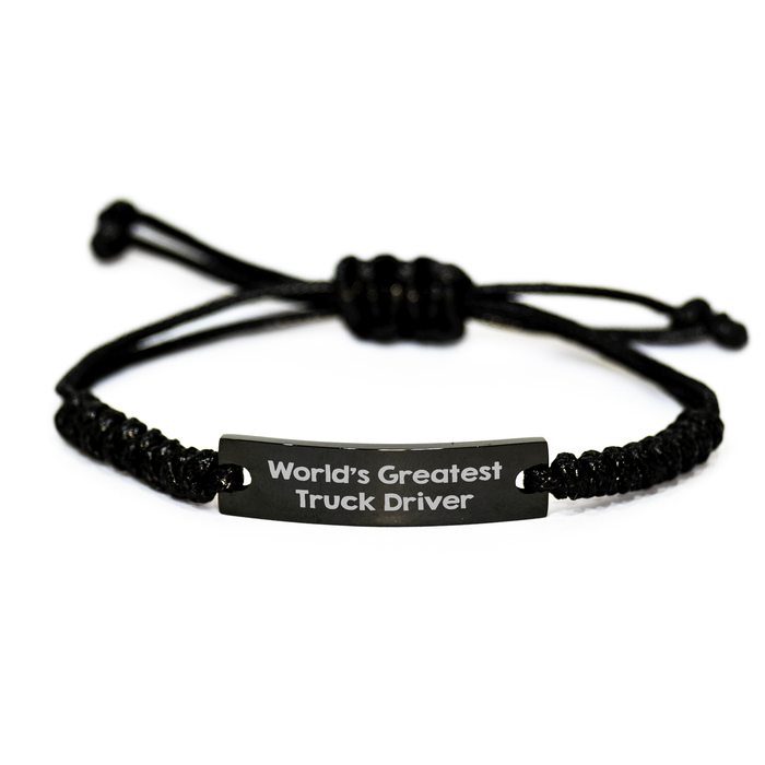 World's Greatest Truck Driver Rope Bracelet, Funny Gifts from Friends for Truck Driver, Adjustable Black Stainless Steel with Interlaced Rope, Father's Day Unique Gifts for Men - Image 1