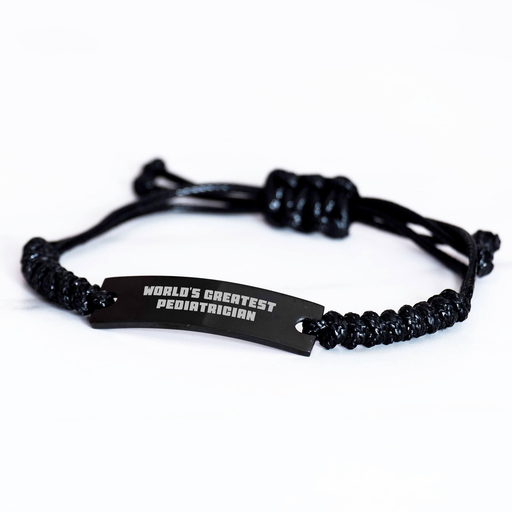 Funny 'World's Greatest Pediatrician' Rope Bracelet, Adjustable Black Stainless Steel, Ideal Gift for Pediatrician on Father's Day from Family - Image 2