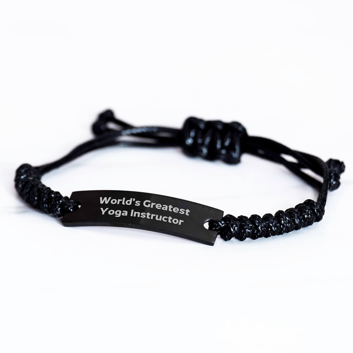World's Greatest Yoga Instructor Rope Bracelet Gifts from Family to Men on Father's Day, Yoga Instructor Gifts, Rope Jewelry, Black Stainless Steel with Interlaced Rope, Adjustable Length - Image 2