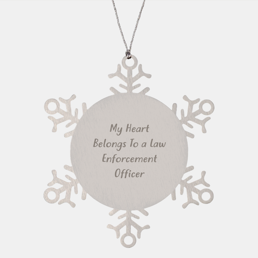 Funny Snowflake Ornament for Law Enforcement Officer, My Heart Belongs To A Law Enforcement Officer, Gifts from Friends or Family, Christmas Unique Presents for Men and Women - Image 1