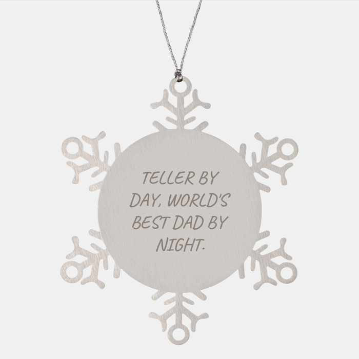 Teller Gifts Snowflake Ornament, Funny Quote Christmas Ornament, Teller By Day World's Best Dad By Night Night, Unique Snowflake Ornament Gifts for Teller, 3.14 Inch Shatterproof Stainless Steel - Image 1