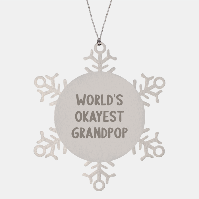 World's Okayest Grandpop Snowflake Ornament Gifts from Family for Grandpop, Unique Christmas Ornament - Image 1