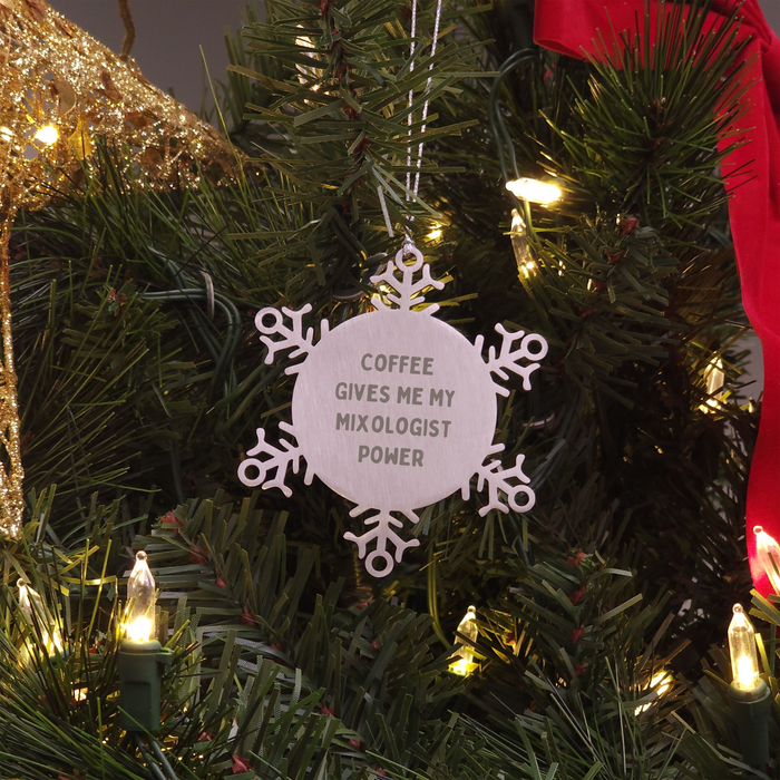 A Funny Gift for Mixologist Friends from Family, Coffee Gives Me My Mixologist Power Snowflake Ornament for Christmas - Image 3