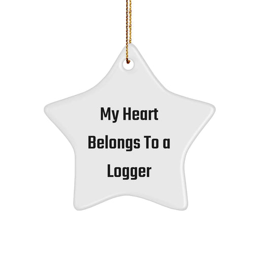 Funny Logger Gifts from Friends - My Heart Belongs To A Logger Star Ornament for Christmas - Image 1