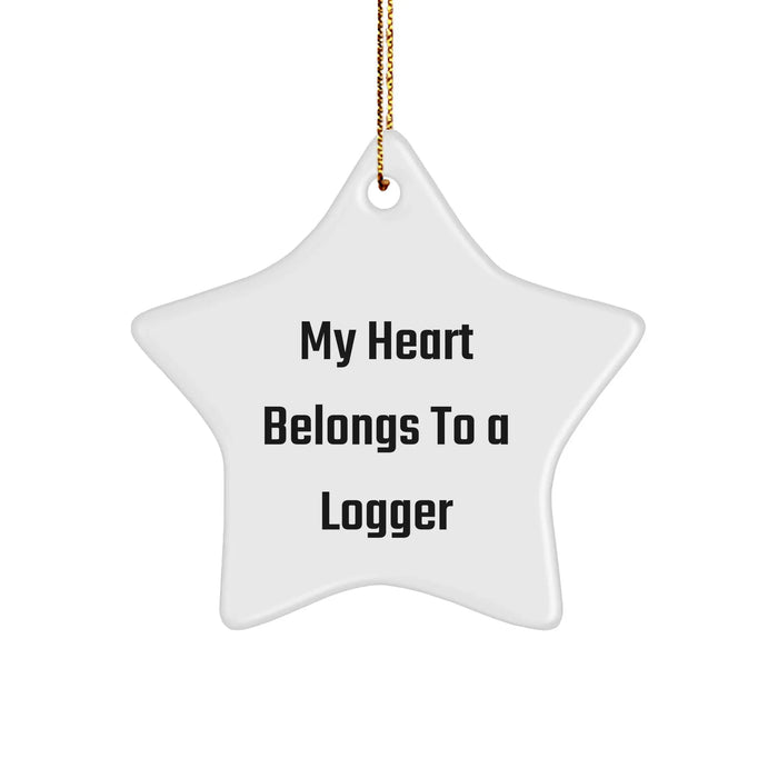 Funny Logger Gifts from Friends - My Heart Belongs To A Logger Star Ornament for Christmas - Image 1