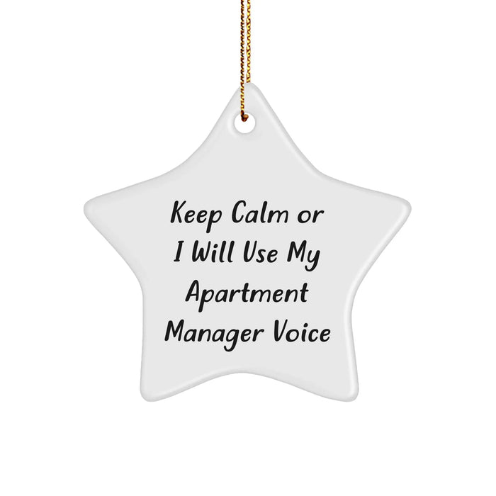 Funny Apartment Manager Gifts, Keep Calm Star Ornament, Christmas Decorations for Apartment Managers and Friends - Image 1