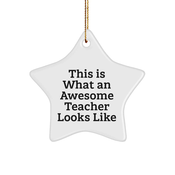 Funny Teacher Gifts from Men to Awesome Educators - This Is What An Awesome Teacher Looks Like Star Ornament for Christmas - Image 1