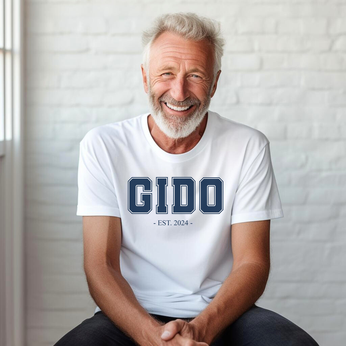 Gido Established 2024 Tee Shirt - Personalized Grandfather Gift - Celebratory Grandpa T-Shirt - Custom Gido New Grandfather Present - Cotton