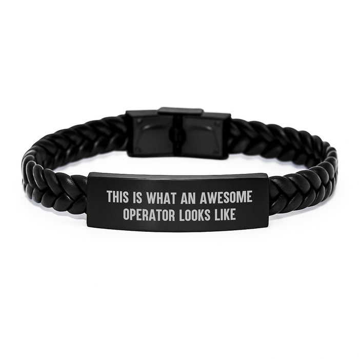 Funny Operator Gifts, Men's Interlaced Leather Bracelet, Christmas Unique for Operators, 'This Is What An Awesome Operator Looks Like' Quote, Gifts from Men to Operator Friends - Image 1