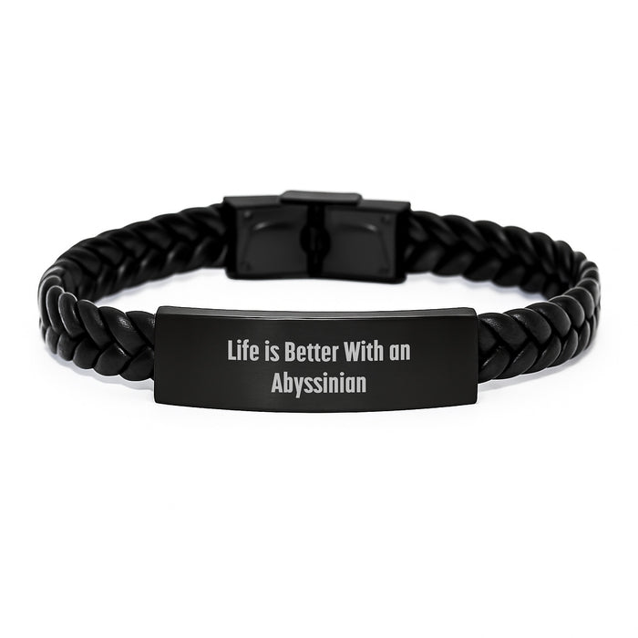 Abyssinian Cat Lovers Gift, Interlaced Leather Bracelet, Life Is Better With An Abyssinian, Birthday Unique Gifts from Friends to Family - Image 1
