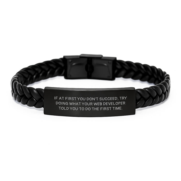Funny Web Developer Gifts from Friends, Inspirational Interlaced Leather Bracelet for Graduation Unique Gifts, Men's Web Developer Engraved Stainless Steel Leather Strap - Image 1