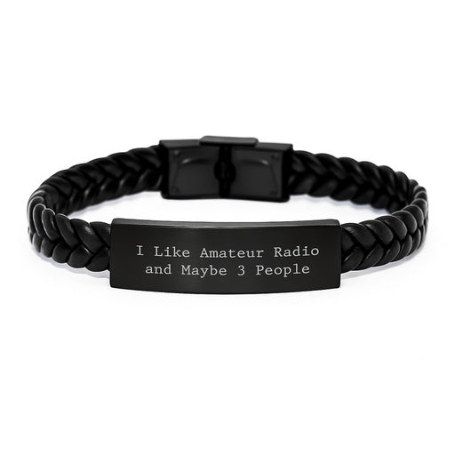 Amateur Radio Enthusiast Gifts, Funny Interlaced Leather Bracelet for Men, Christmas Unique Presents from Friends, Stainless Steel and PU Leather, 7.87 inches Long - Image 1