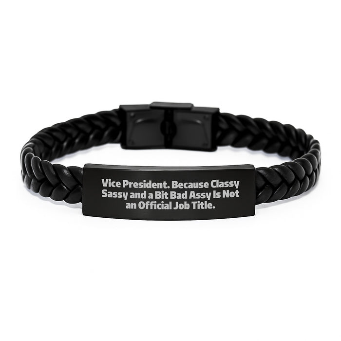 A Bit Fearless Vice President Interlaced Leather Bracelet, Funny Quote Gifts for Men, Valentine's Unique Gifts from Friends - Image 1