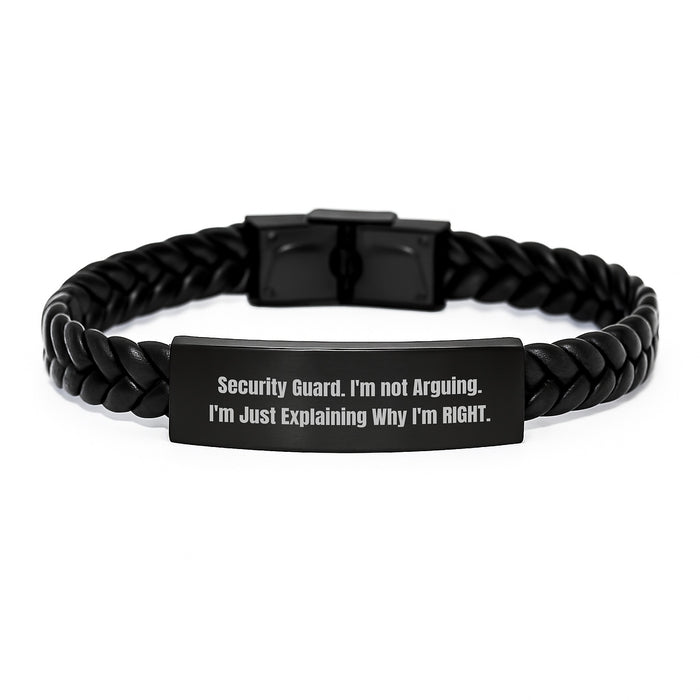 Funny Security Guard Gifts from Men for Security Guard, Interlaced Leather Bracelet with Engraved Stainless Steel, Security Guard Humor, Christmas Unique Gifts for Security Guard - Image 1