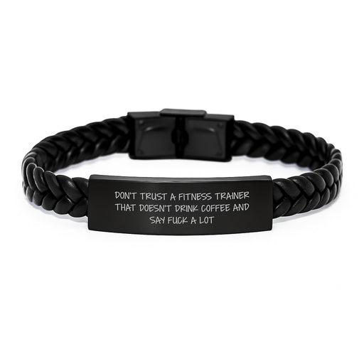 Fitness Trainer Gifts, Funny Quote Interlaced Leather Bracelet, Valentine's Unique Gifts for Men, Unique Fitness Trainer Accessories - Image 1