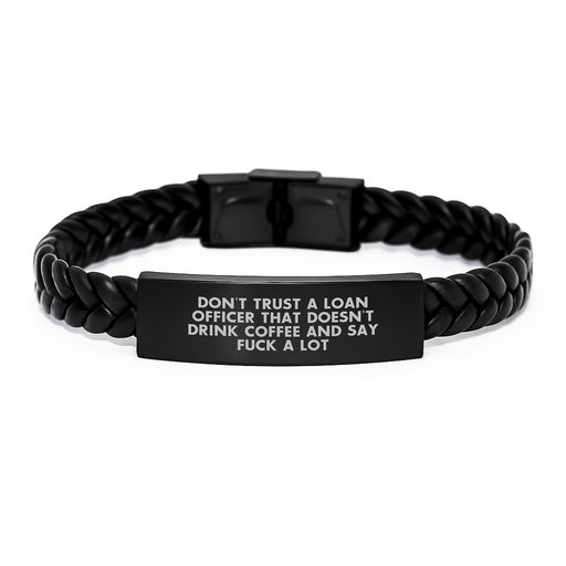 Funny Loan Officer Gifts from Friends for Loan Officer - Christmas Unique Interlaced Leather Bracelet, Stainless Steel & PU Leather Combination, Gift for Him - Image 1