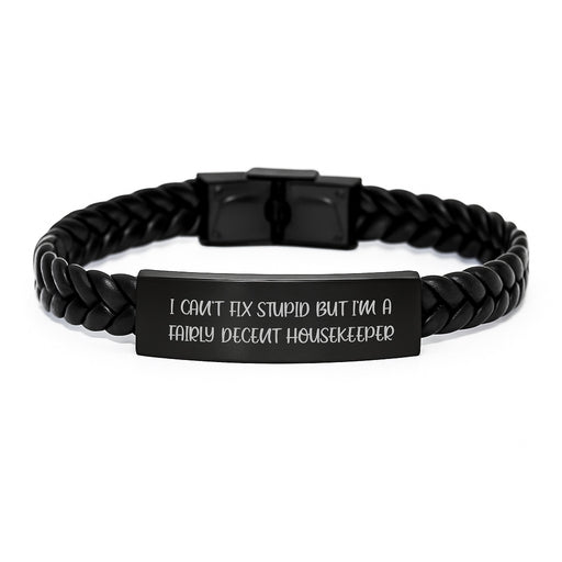 Funny Housekeeper Gifts for Him, Valentine's Unique Interlaced Leather Bracelets with Quote, Gifts from Men to Housekeeper, Inspirational Housekeeper Jewelry - Image 1