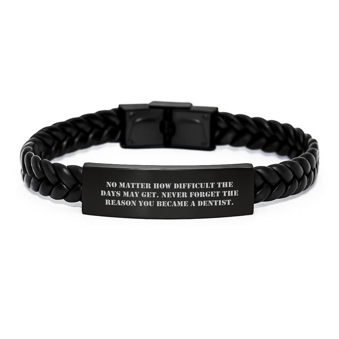 Inspirational Gifts from Family to Mother's Day Unique Gifts for Dentist Interlaced Leather Bracelet with Quote - Never Forget the Reason You Became a Dentist - Image 1