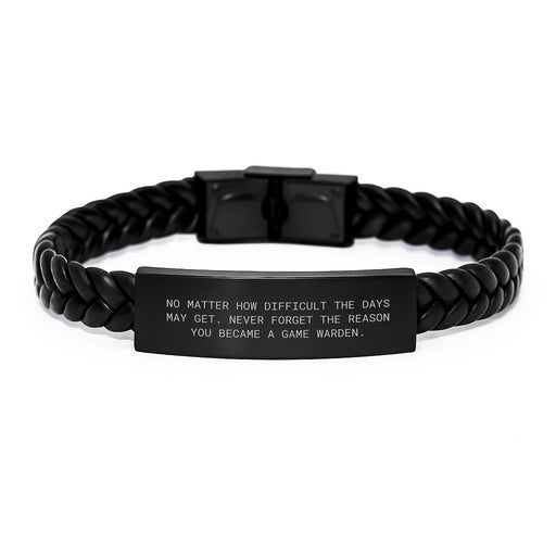 Game Warden Inspirational Gifts from Men to Game Wardens, Unique Valentine's Gifts for Him, Stainless Steel Interlaced Leather Bracelet - Image 1