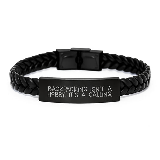 Funny Backpacking Quote Interlaced Leather Bracelet Gifts from Men for Fathers Day - A Calling to Adventure - Image 1
