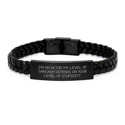Funny Actor Gifts, Unique Mother's Day Unique Gifts from Men to Actor Friends, Sarcasm Level Interlaced Leather Bracelet, Stainless Steel and PU Leather - Image 1
